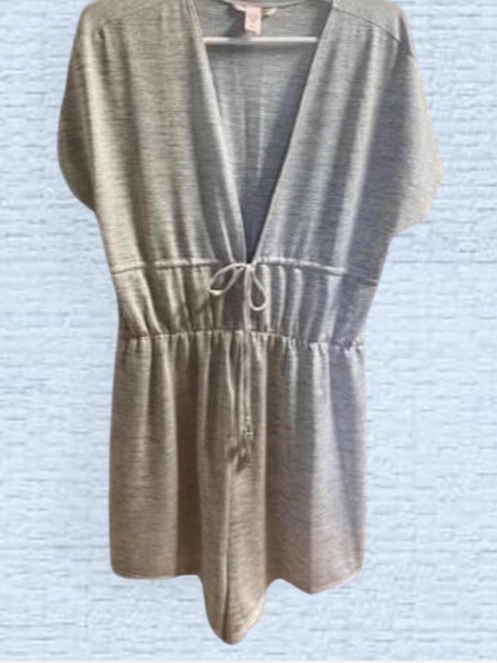 NWOT Victoria's Secret Shimmery Gray Plunging V Tassel Tie Short Romper Medium